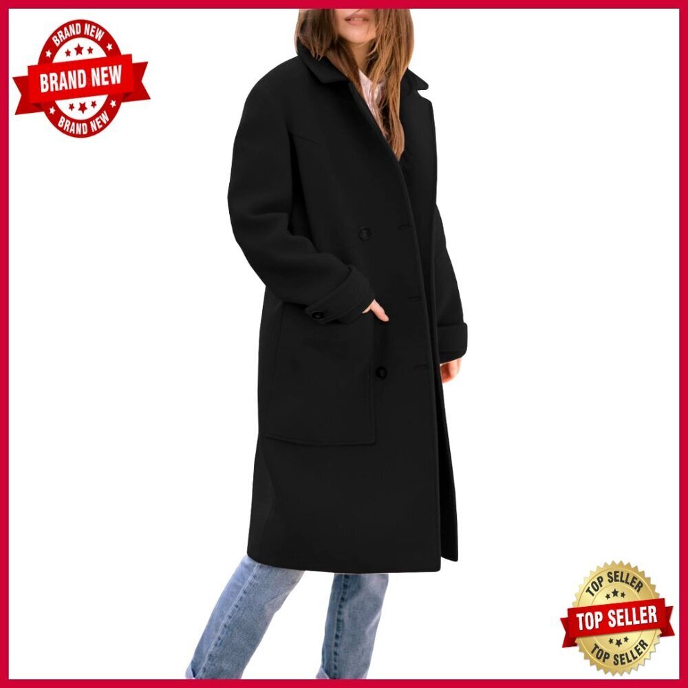 Wool Peacoat Double Breasted Trench Coat Knee Length Relaxed Fit